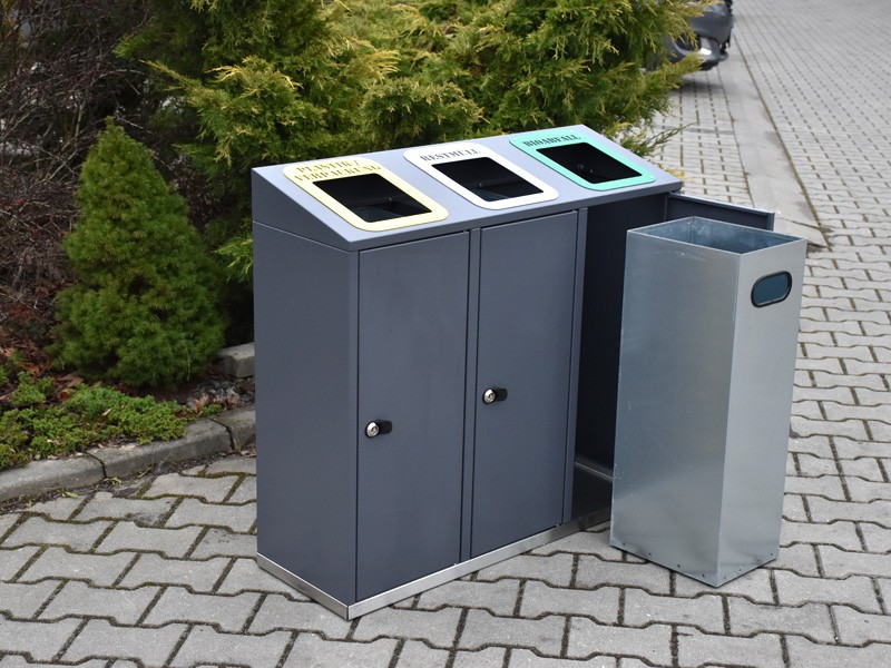Kosz do segregacji Etna III skośny 3x40l / napisy wycinka laserowa