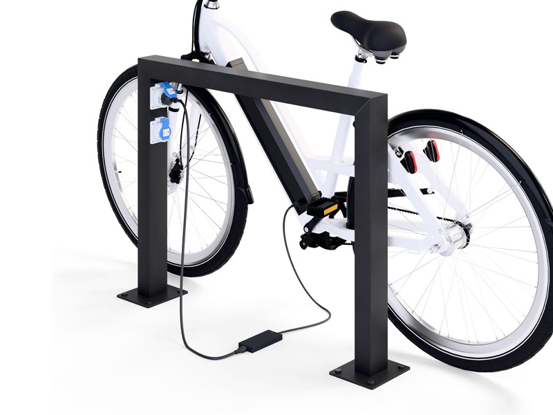 Stojak rowerowy U-1 ze stacją ładowania rowerów elektrycznych OCYNK + RAL 7021- outlet